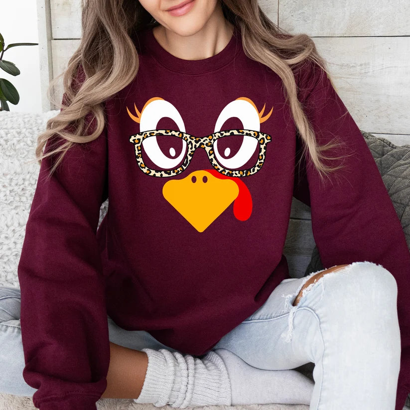 🦃 Cute Turkey Face Sweatshirt Hoodie Tee Thanksgiving Fall Vibe 🧡