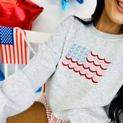 Embroidered American Flag Bows Sweatshirt or Hoodie – 4th of July Matching Patriotic Apparel