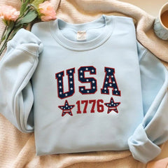 Embroidered Star-Filled USA 1776 Varsity Sweatshirt - 4th of July Patriotic Apparel