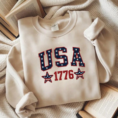 Embroidered Star-Filled USA 1776 Varsity Sweatshirt - 4th of July Patriotic Apparel
