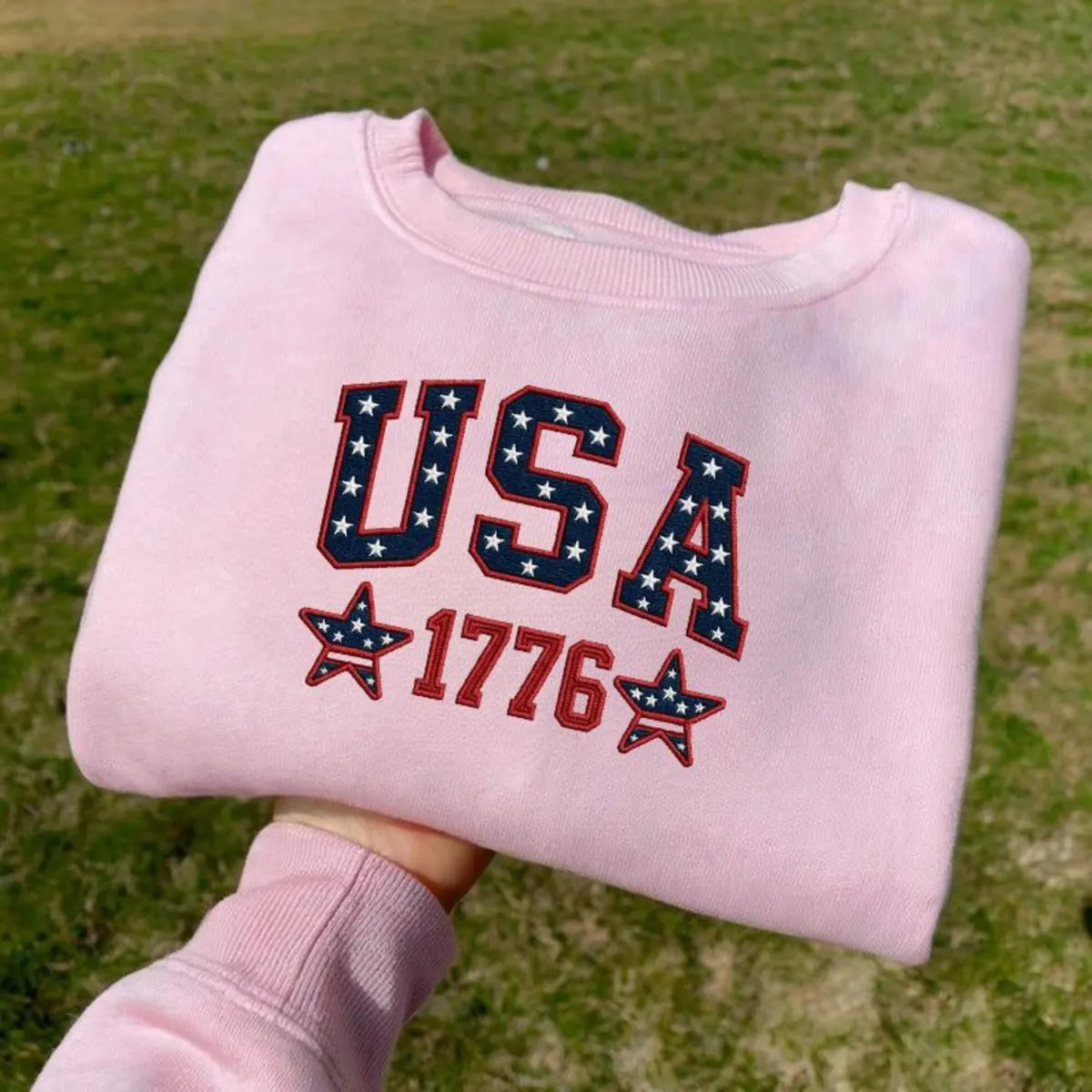 Embroidered Star-Filled USA 1776 Varsity Sweatshirt - 4th of July Patriotic Apparel