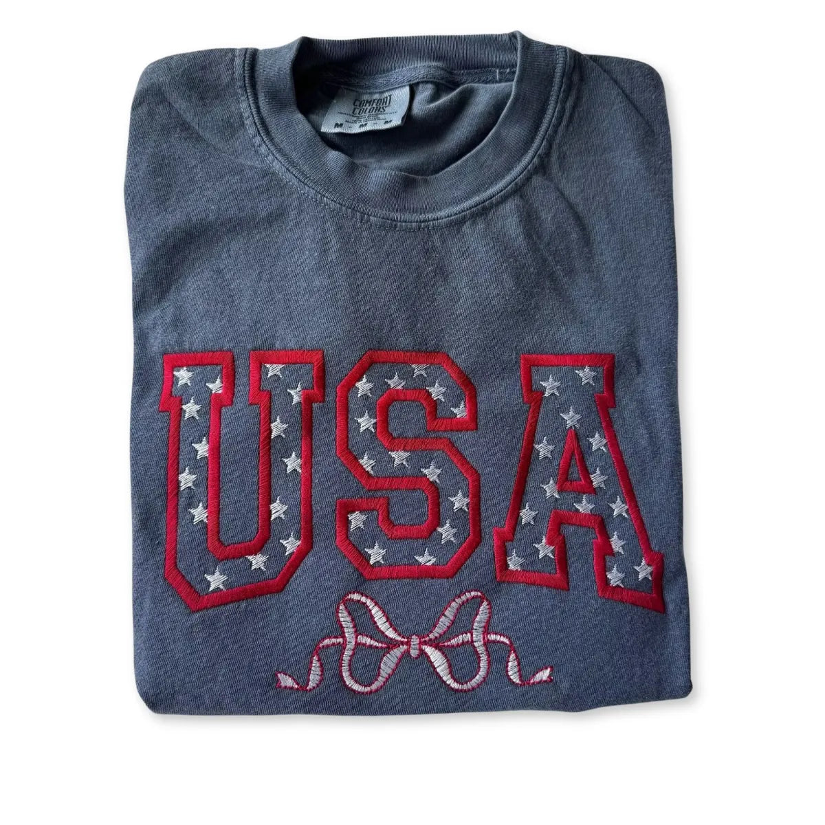 Embroidered Star-Filled USA Bow Sweatshirt - 4th of July Patriotic Apparel