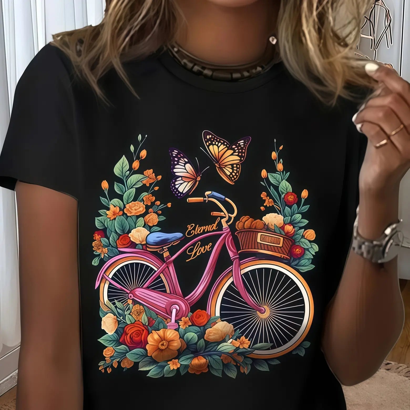 Eternal Love Floral Bicycle Butterfly Graphic Sweatshirt & Hoodie | Vintage Cottagecore T-Shirt
