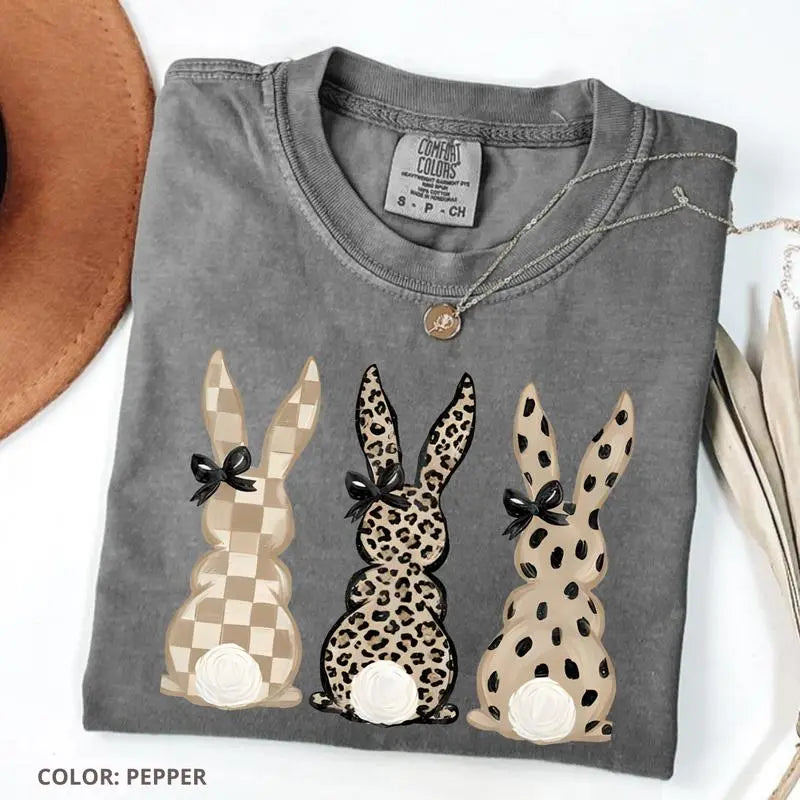 Three Cute Rabbits Short-Sleeve Hooded Sweatshirt - Holiday Gift