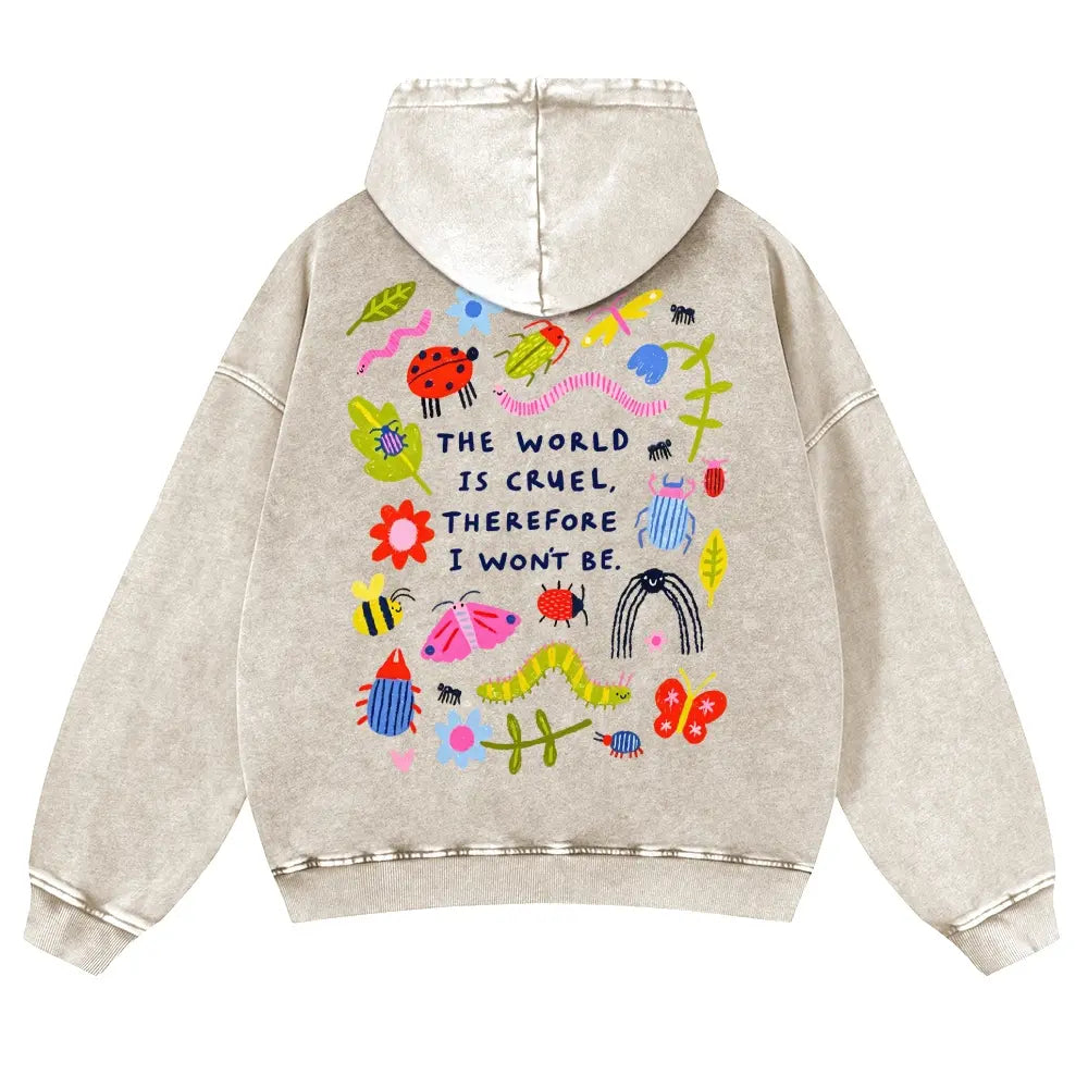 Washed Pink Bug Art Oversized Hoodie