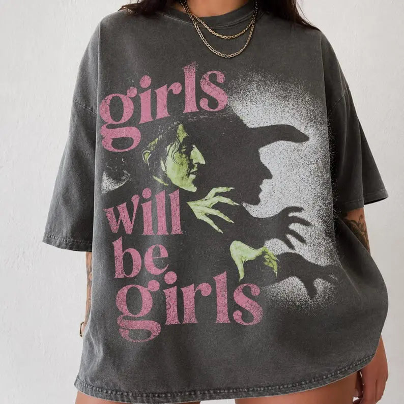 Girls Will Be Girls Vintage Witch Oversized Tee Sweatshirt Hoodie