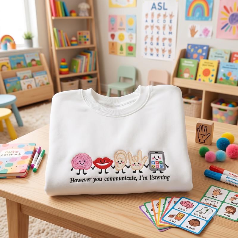 However You Communicate I’m Listening Embroidered Sweatshirt | Special Ed Teacher SLP Autism Acceptance Crewneck