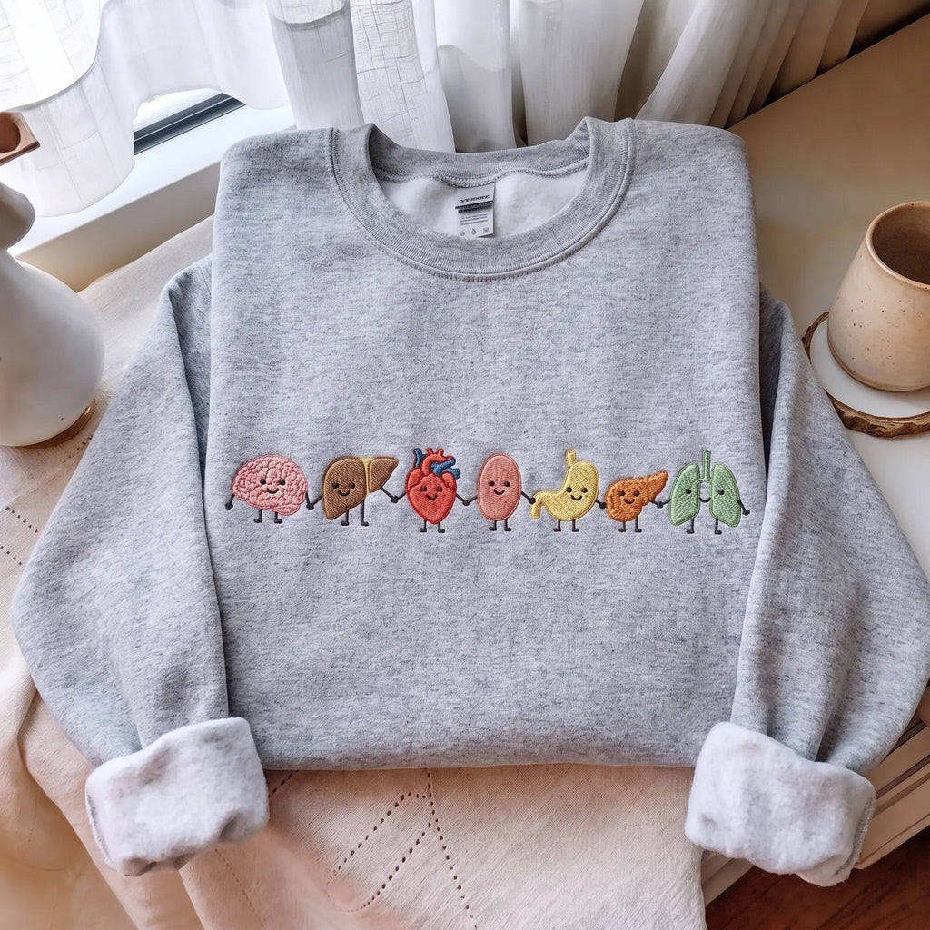 🫀Cute Smiling Human Organs Embroidered Crewneck Sweatshirt t-shirt hoodie