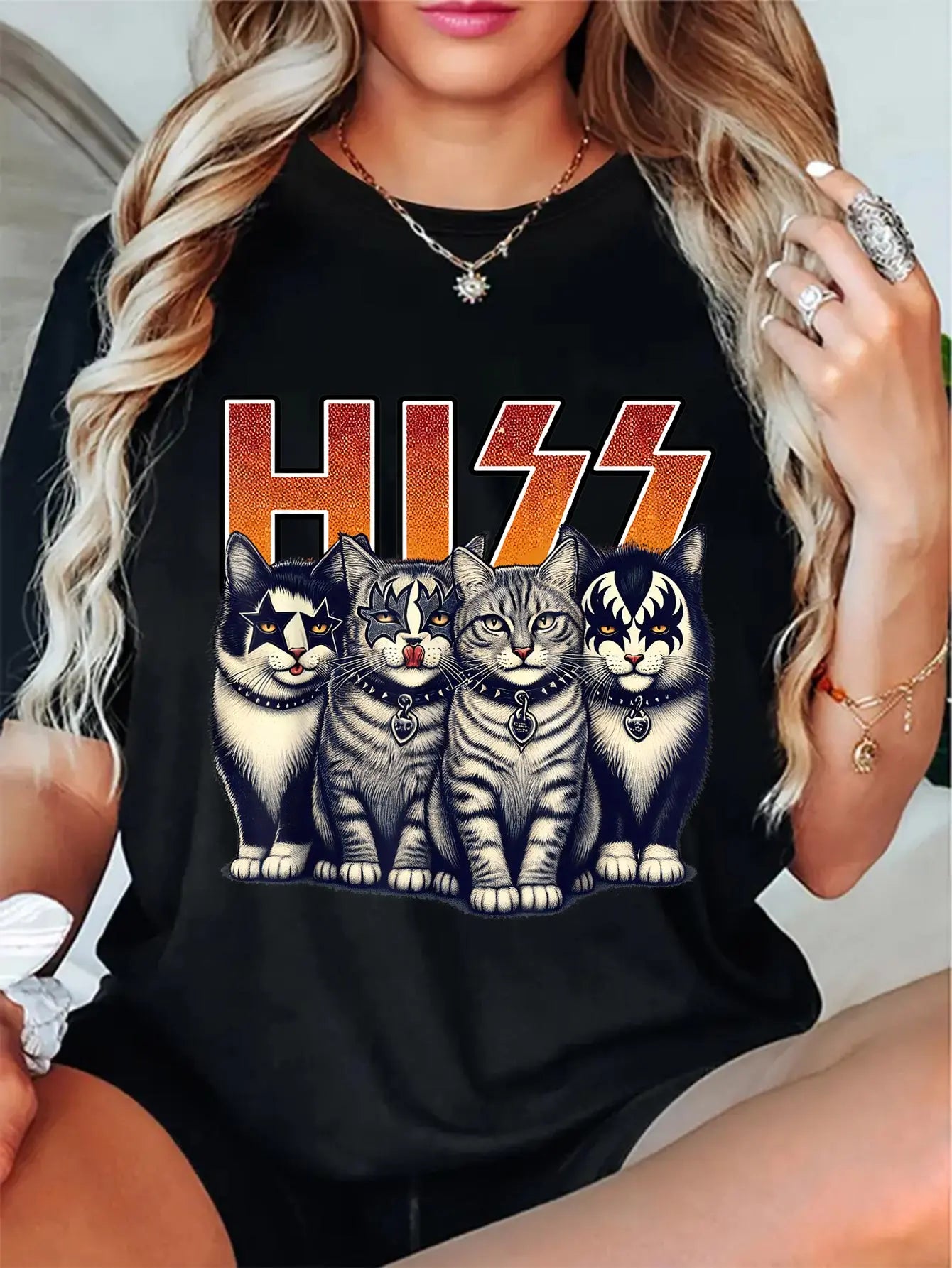 HISS KISS Parody Cat Graphic Sweatshirt & Hoodie | Funny Rock Band Cat Lover Shirt