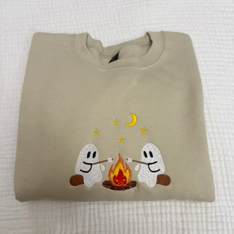 Campfire Ghost Roasting Marshmallow Embroidered Halloween Tee/Crewneck/Hoodie