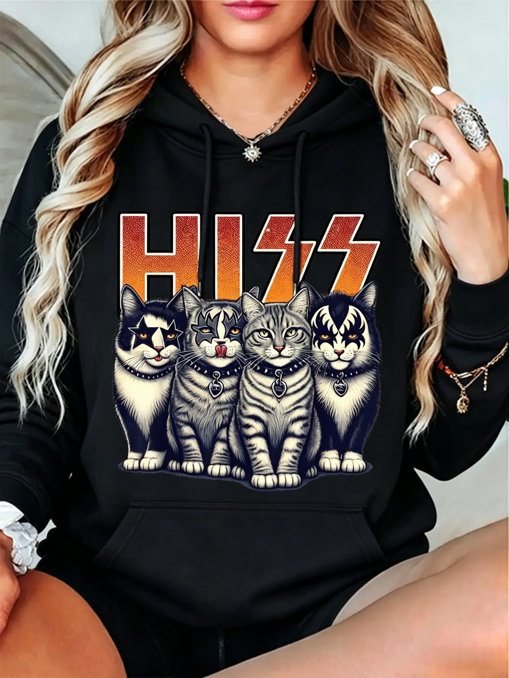 HISS KISS Parody Cat Graphic Sweatshirt & Hoodie | Funny Rock Band Cat Lover Shirt