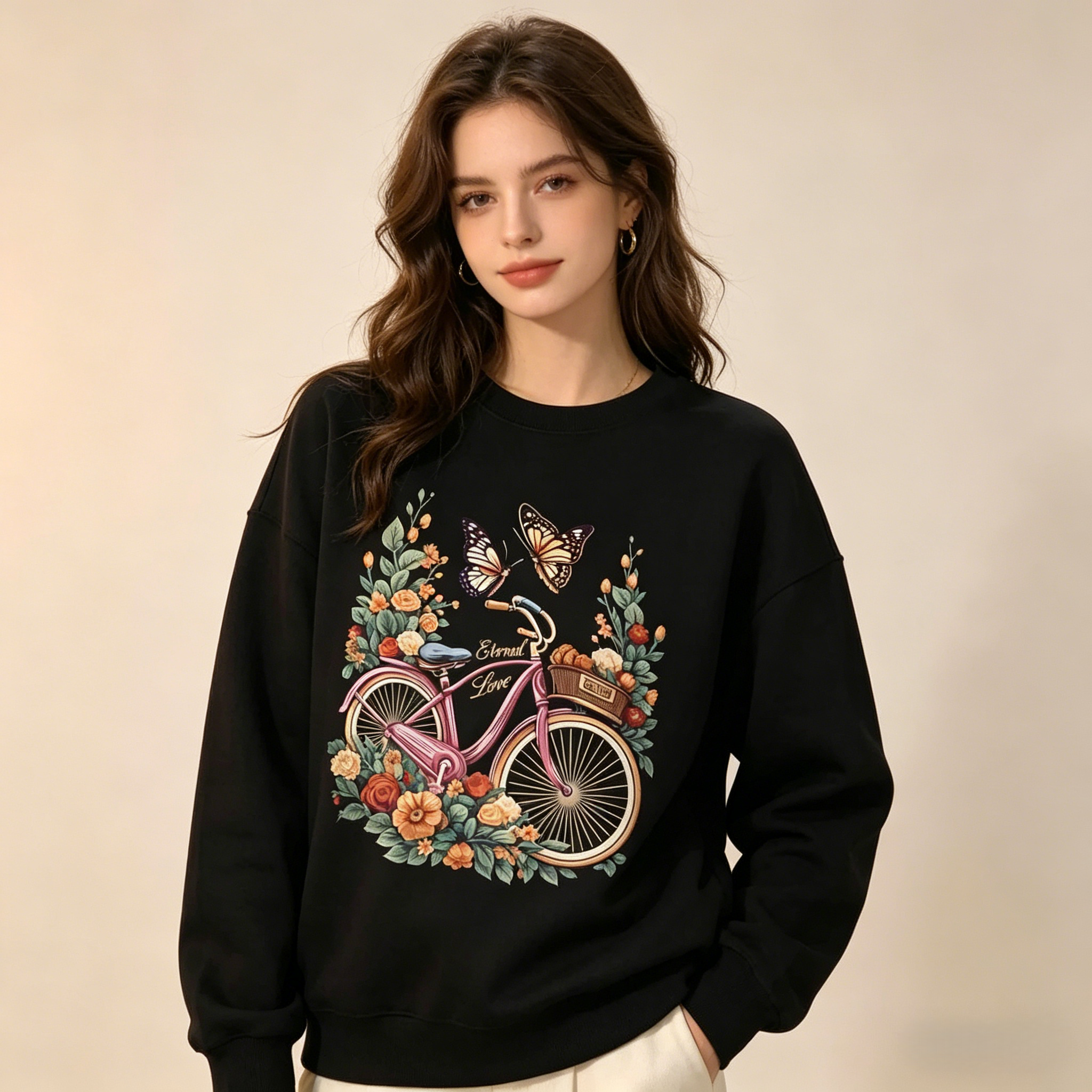 Eternal Love Floral Bicycle Butterfly Graphic Sweatshirt & Hoodie | Vintage Cottagecore T-Shirt
