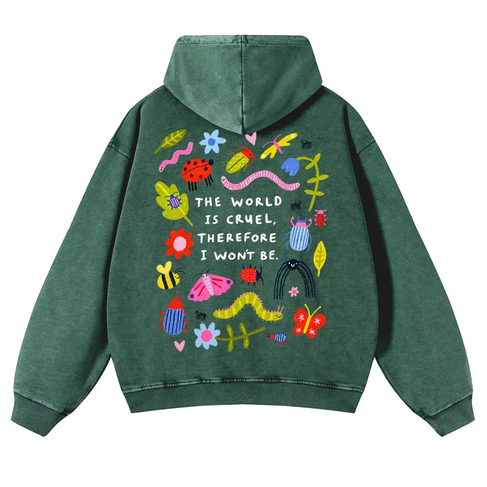 Washed Pink Bug Art Oversized Hoodie