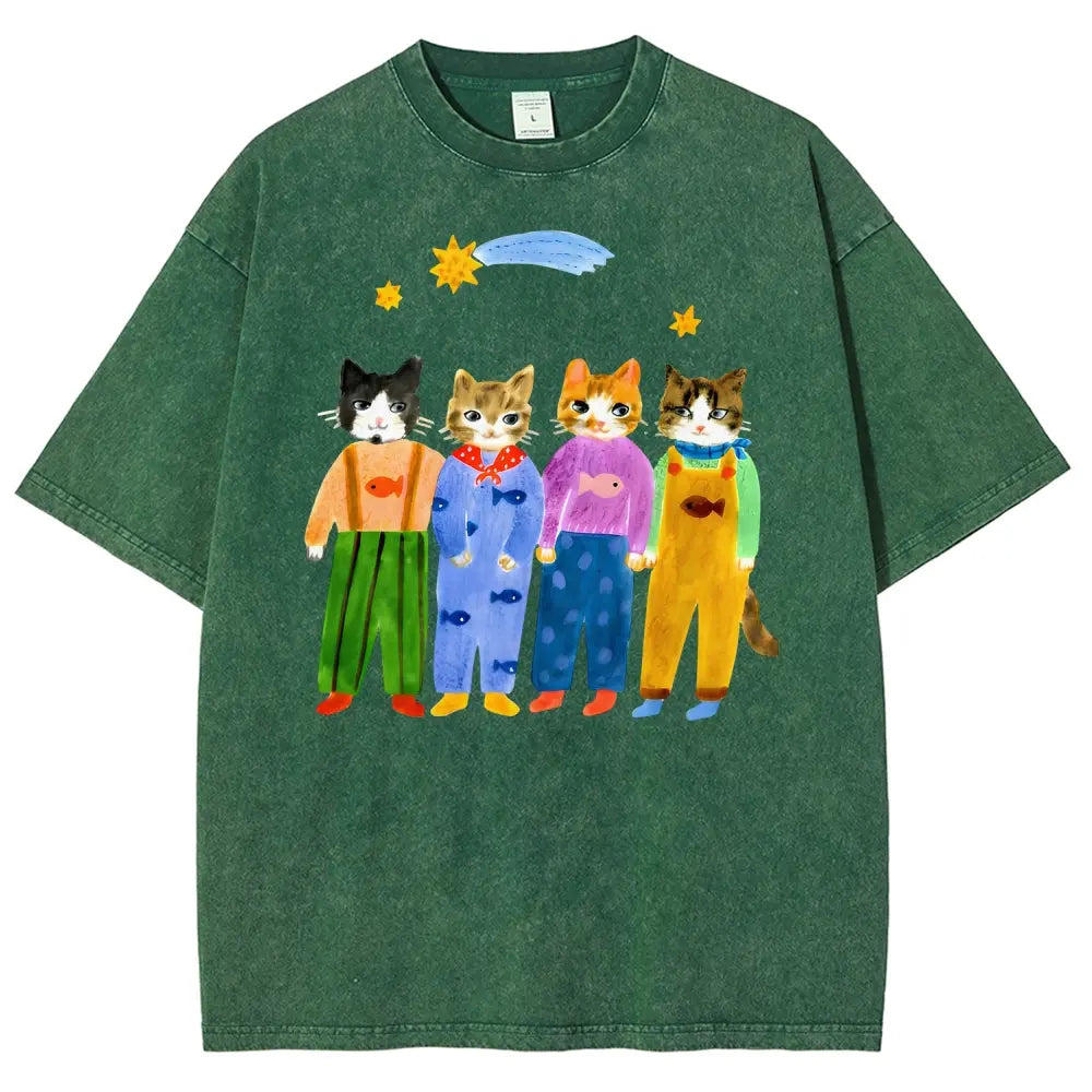 Vintage Watercolor Cats Oversized Washed T‑Shirt Sweatshirt hoodie