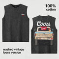Khaki Washed Vintage Coors Graphic Loose Fit Tank Top