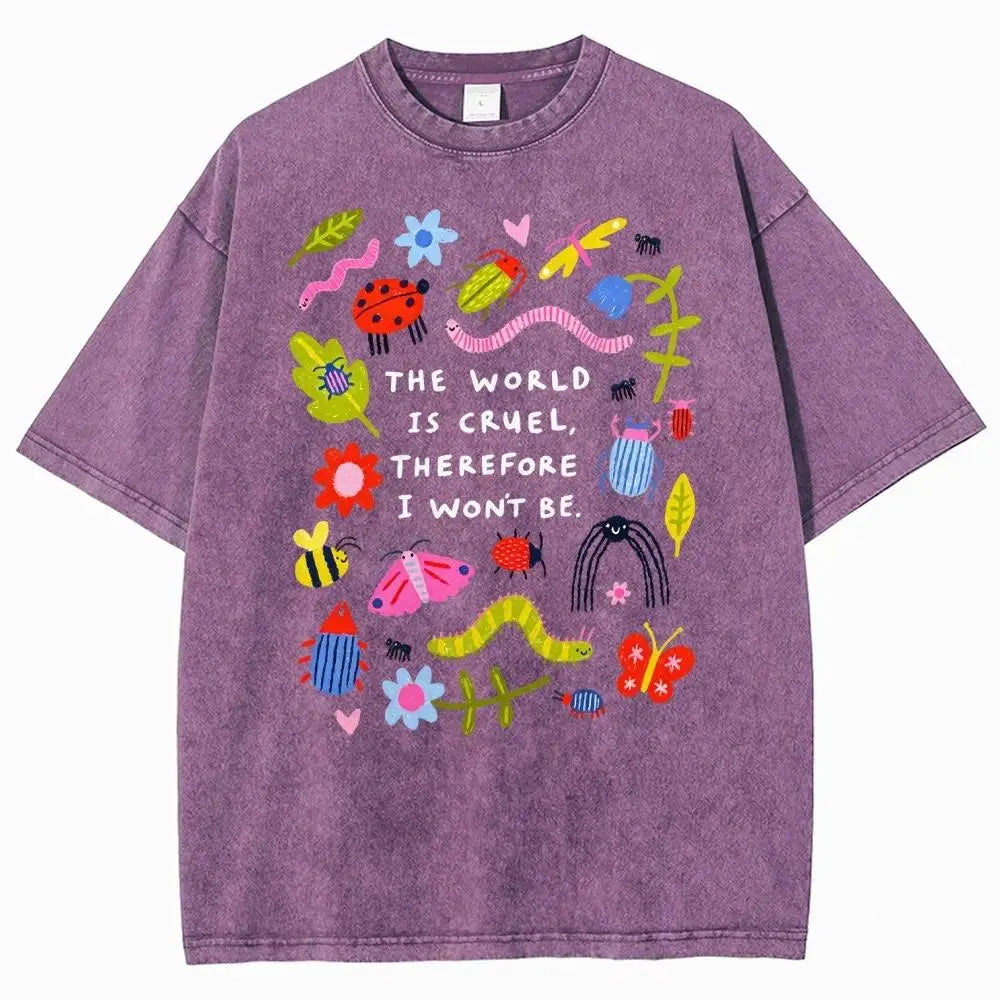Cute Bug Floral Quote Vintage Wash Oversized Graphic Tee