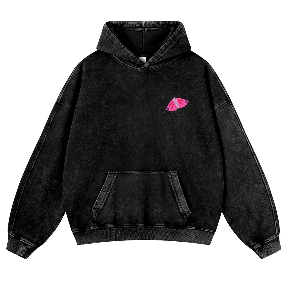 Washed Pink Bug Art Oversized Hoodie
