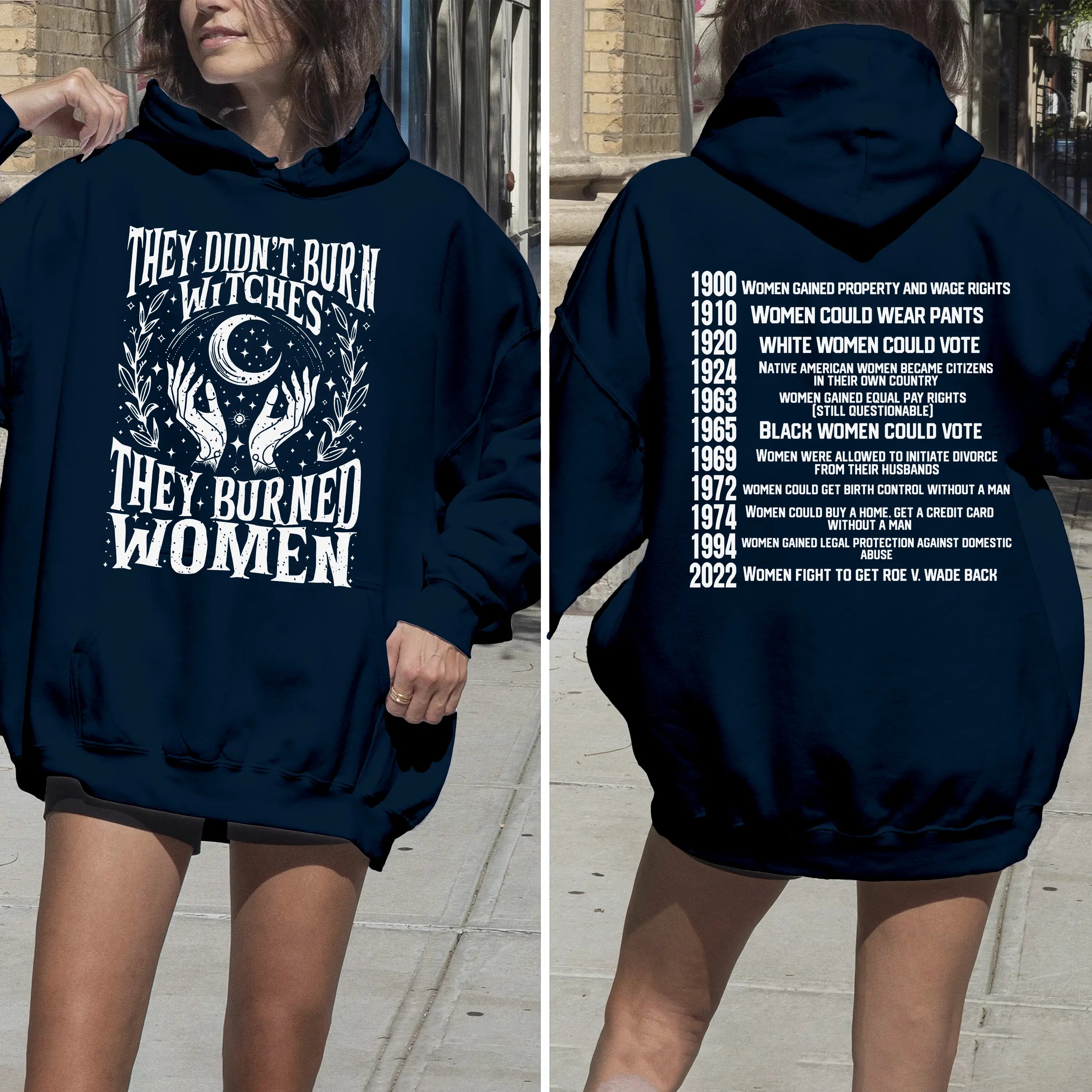 Womens Rights Timeline Hoodie sweatshirt Tee | They Burned Women Activist Apparel