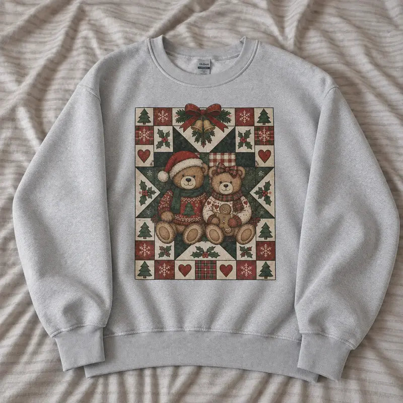Women's Christmas Teddy Bear Print Cotton T-Shirt - Vintage Retro Casual