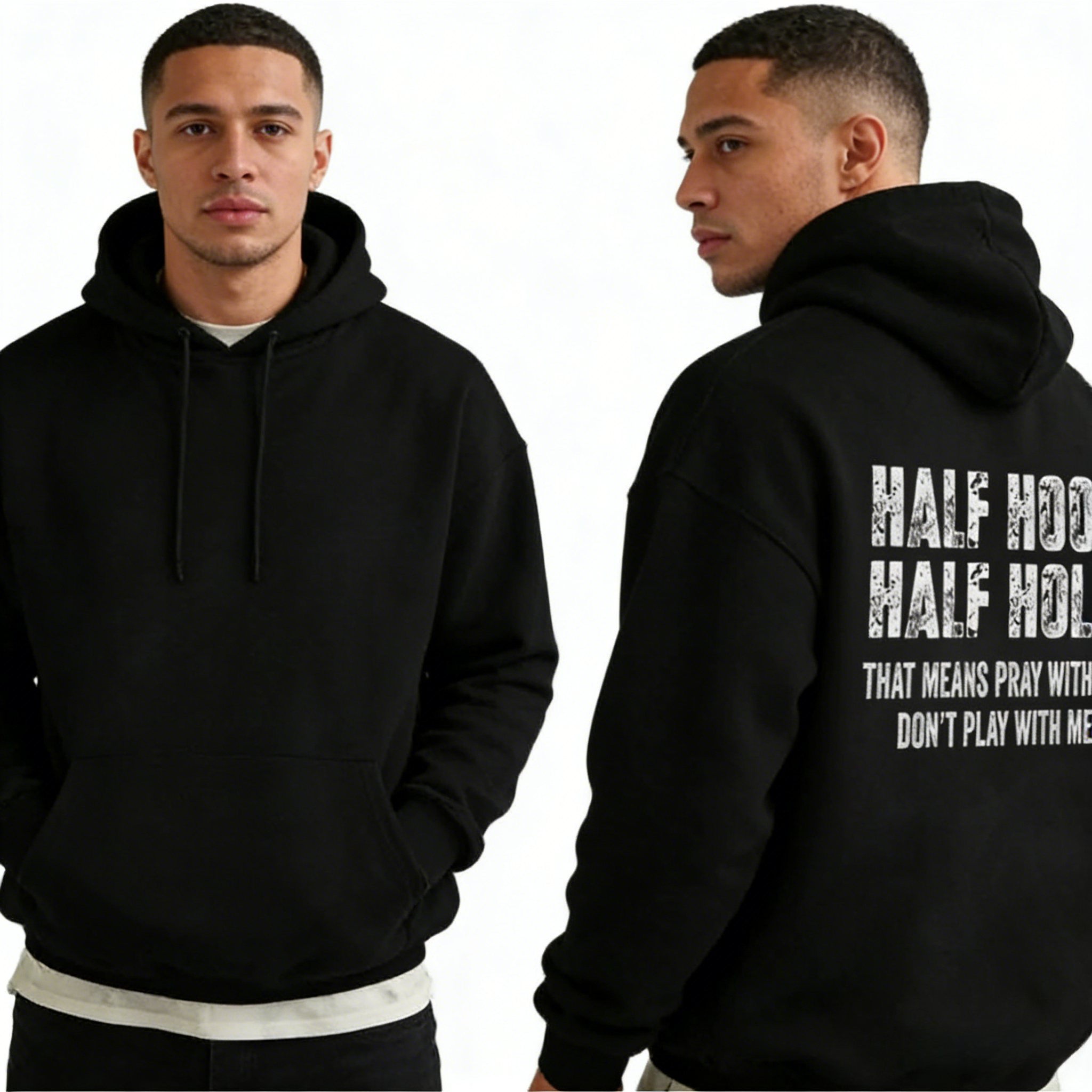 Street Style Meets Faith: Our Half Hood Half Holy Hoodie sweatshirt tee