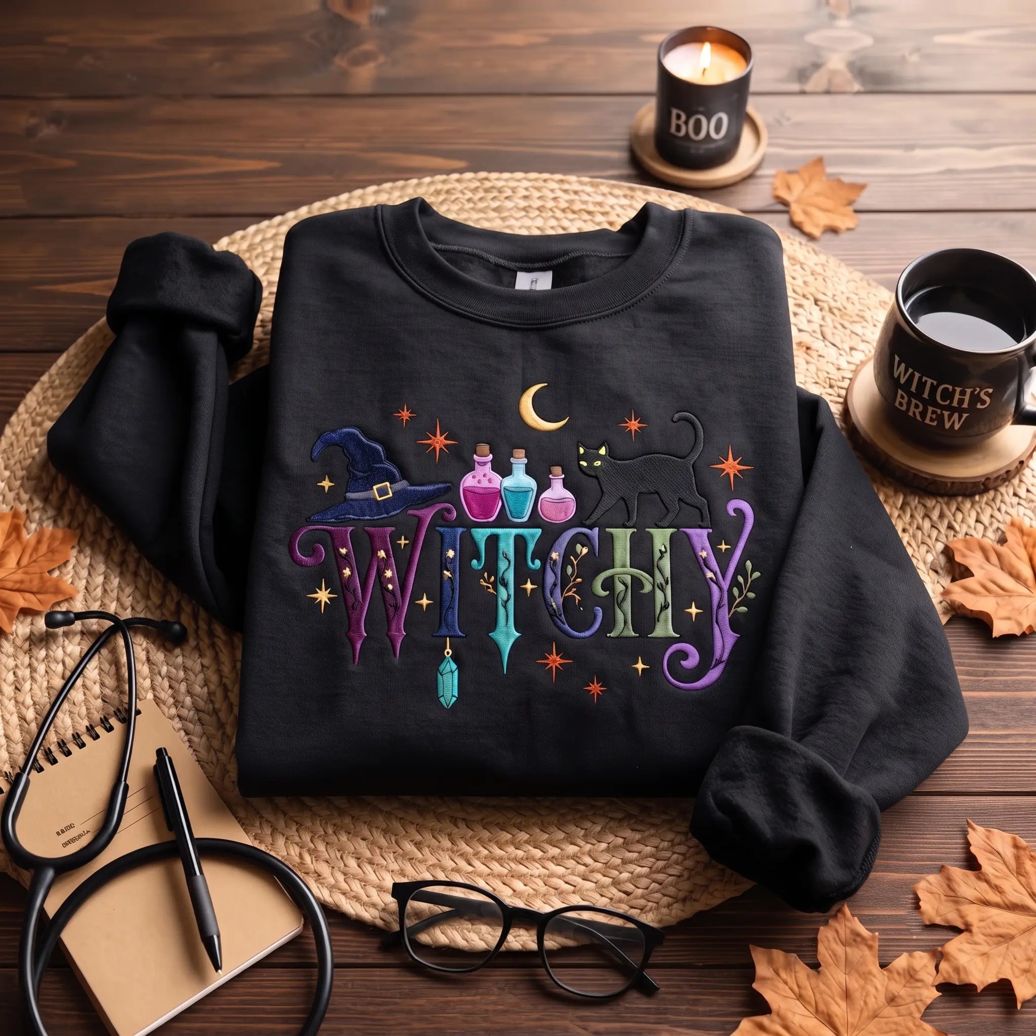 Witchy Halloween Graphic Crewneck Sweatshirt Fall Cozy Witch Magic Pullover