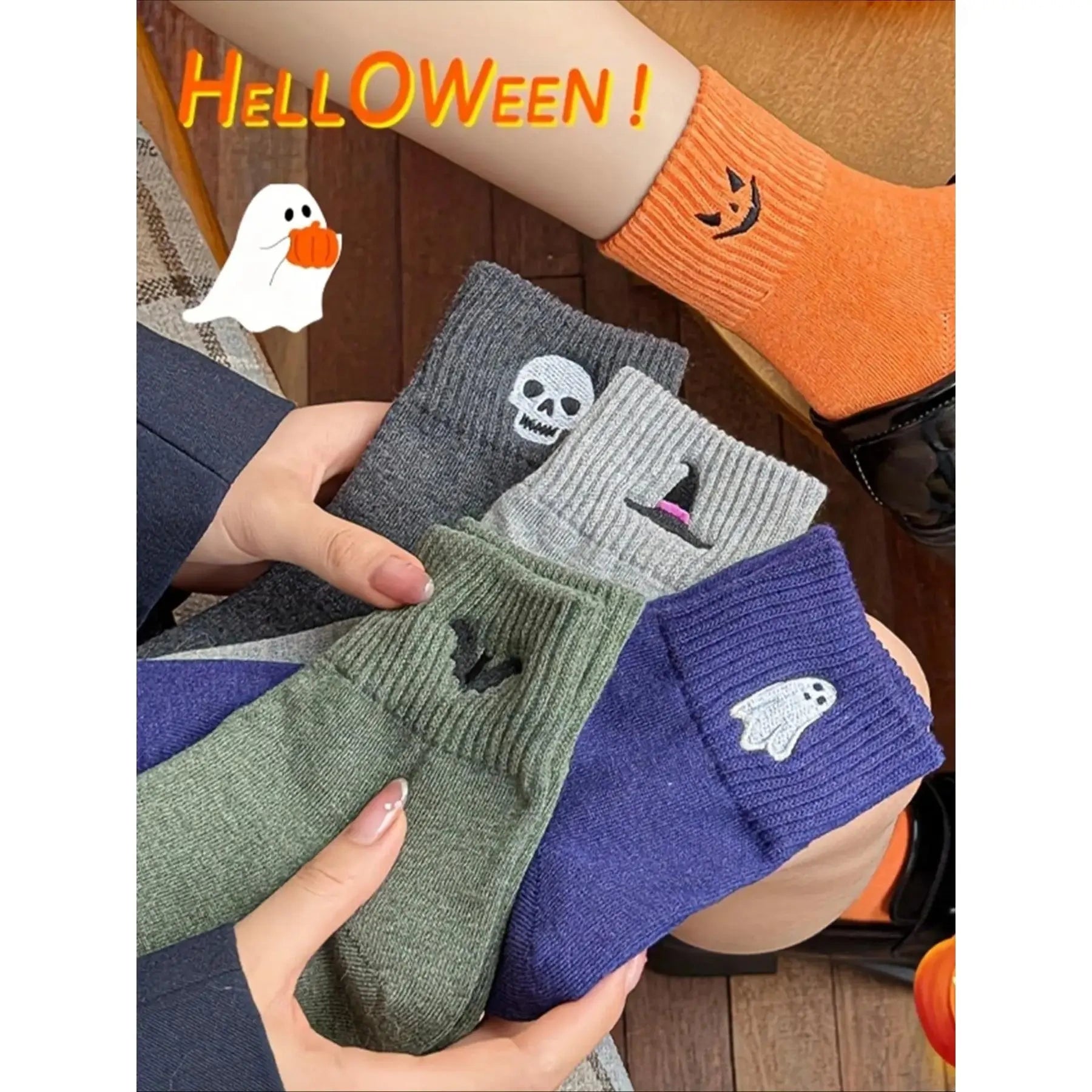 Halloween Embroidered Cotton Socks 5-Pack For Men & Women