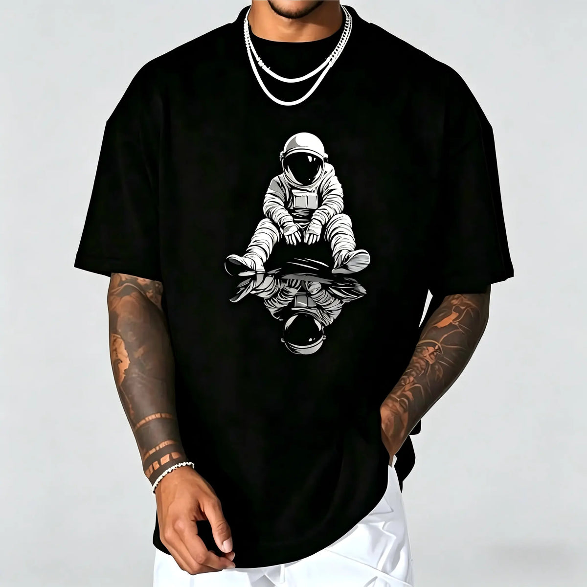 Unisex Black Astronaut Reflection Graphic Tee | Space Lover Streetwear T-Shirt sweatshirt
