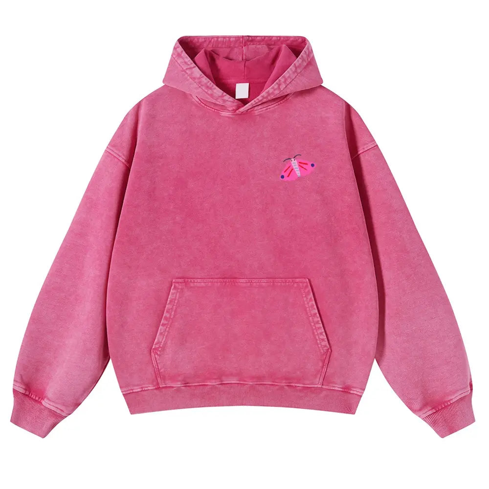 Washed Pink Bug Art Oversized Hoodie