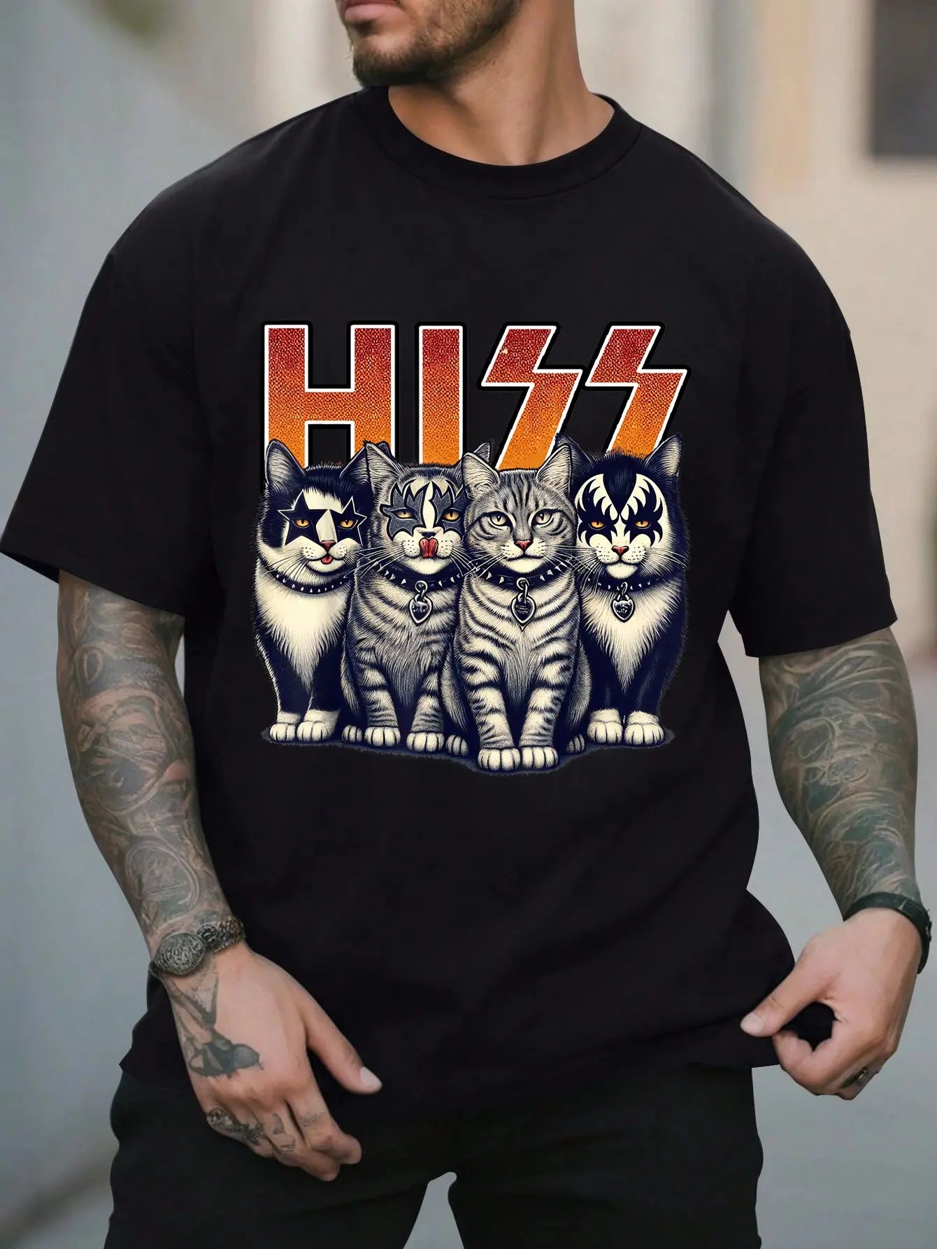 HISS KISS Parody Cat Graphic Sweatshirt & Hoodie | Funny Rock Band Cat Lover Shirt