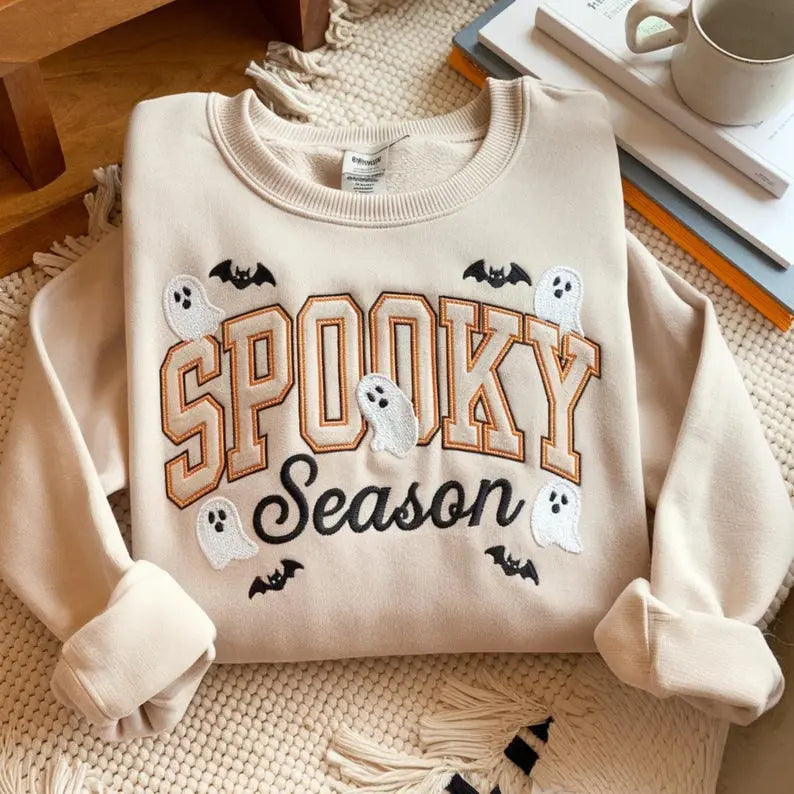 Spooky Season Ghost Embroidered Halloween Tee/Crewneck/Hoodie