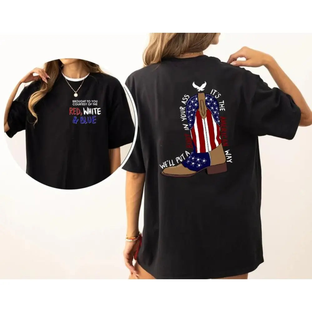 It’s The American Way Western Cowboy Boot USA Flag T-Shirt Sweatshirt | Patriotic Red White Blue Country Tee 🇺🇸