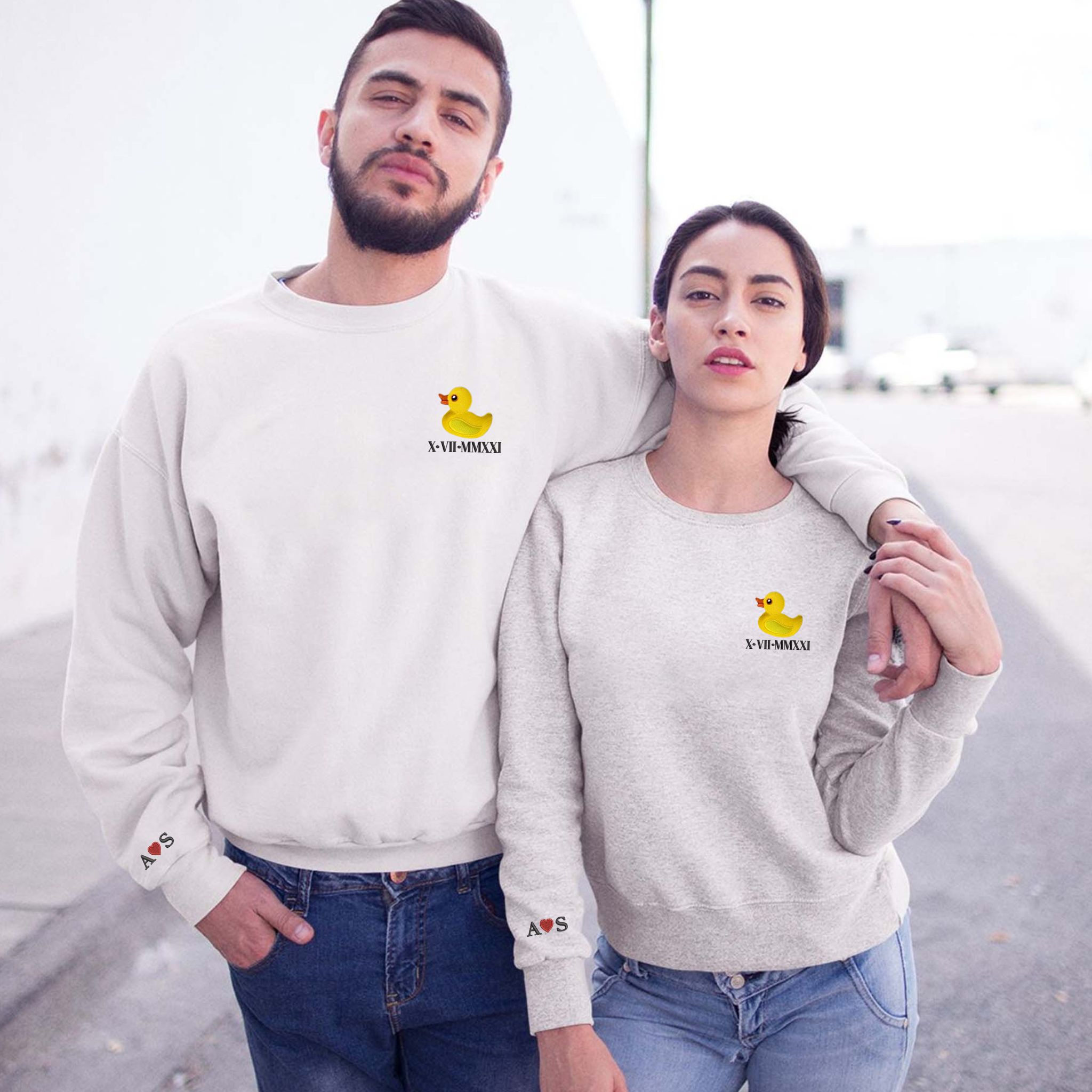 Duck Sweatshirt or Hoodie Matching, Custom Embroidered Valentines Gifts For Boyfriend Girlfriend
