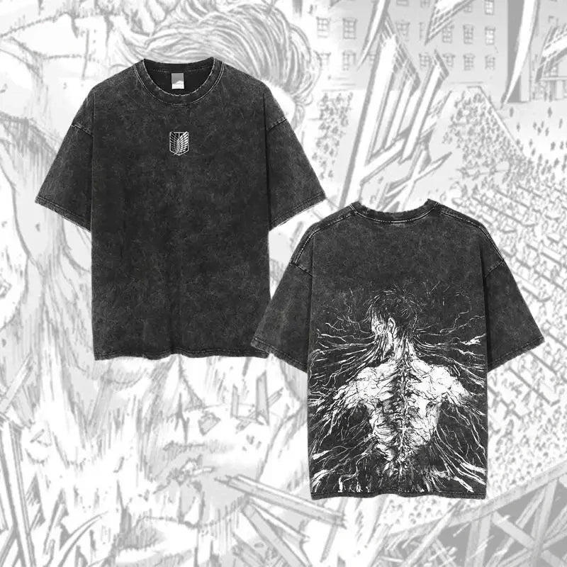 Retro Dark Anime Graphic Tee Vintage Acid‑Wash Street T‑Shirt Sweatshirt Hoodie