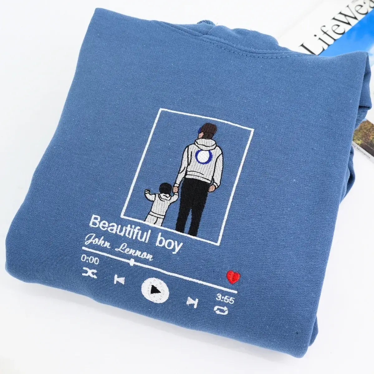 Dad and Son T-shirt Sweatshirt or Hoodie with Embroidered Photo Portrait, Gift for Father's Day, New Dad Birthday