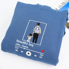 Dad and Son T-shirt Sweatshirt or Hoodie with Embroidered Photo Portrait, Gift for Father's Day, New Dad Birthday