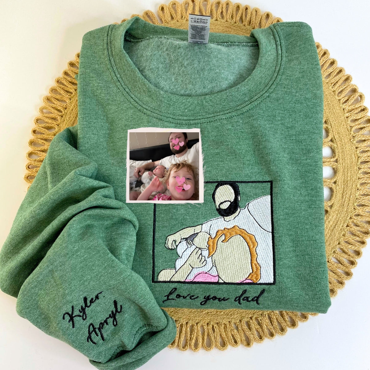 Personalized Gifts for Mom and Dad with Embroidered Photo Portrait, Kids Names on Sleeve