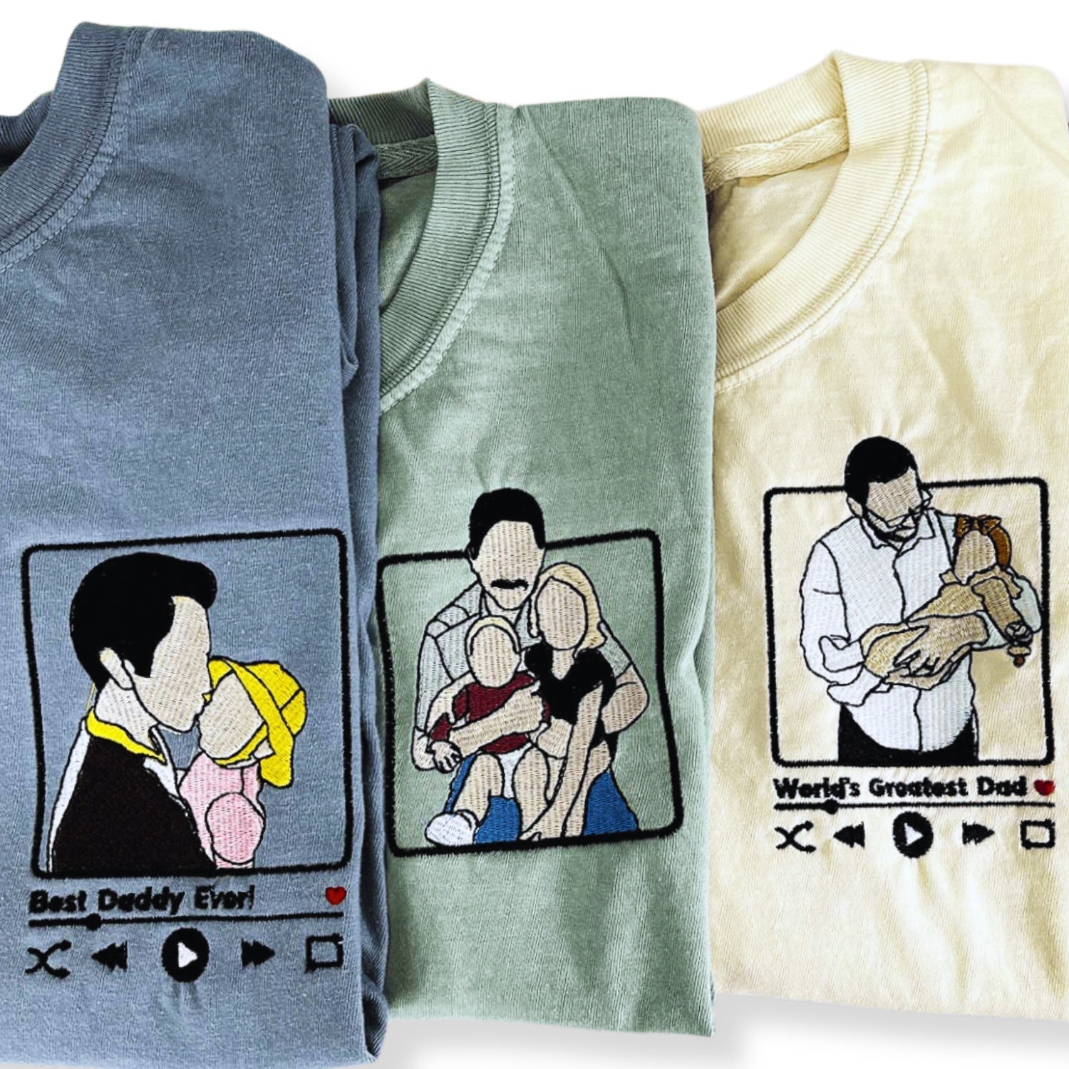 Dad and Son T-shirt Sweatshirt or Hoodie with Embroidered Photo Portrait, Gift for Father's Day, New Dad Birthday