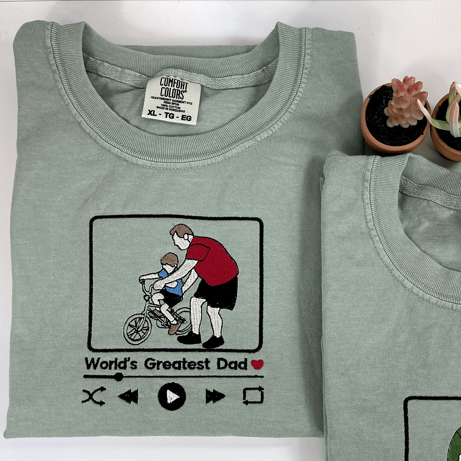 Dad and Son T-shirt Sweatshirt or Hoodie with Embroidered Photo Portrait, Gift for Father's Day, New Dad Birthday