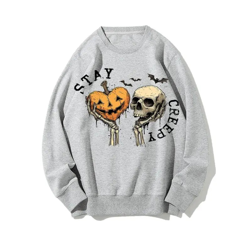 🎃 Stay Creepy Halloween Skull Pumpkin Crewneck Sweatshirt hoodie tee