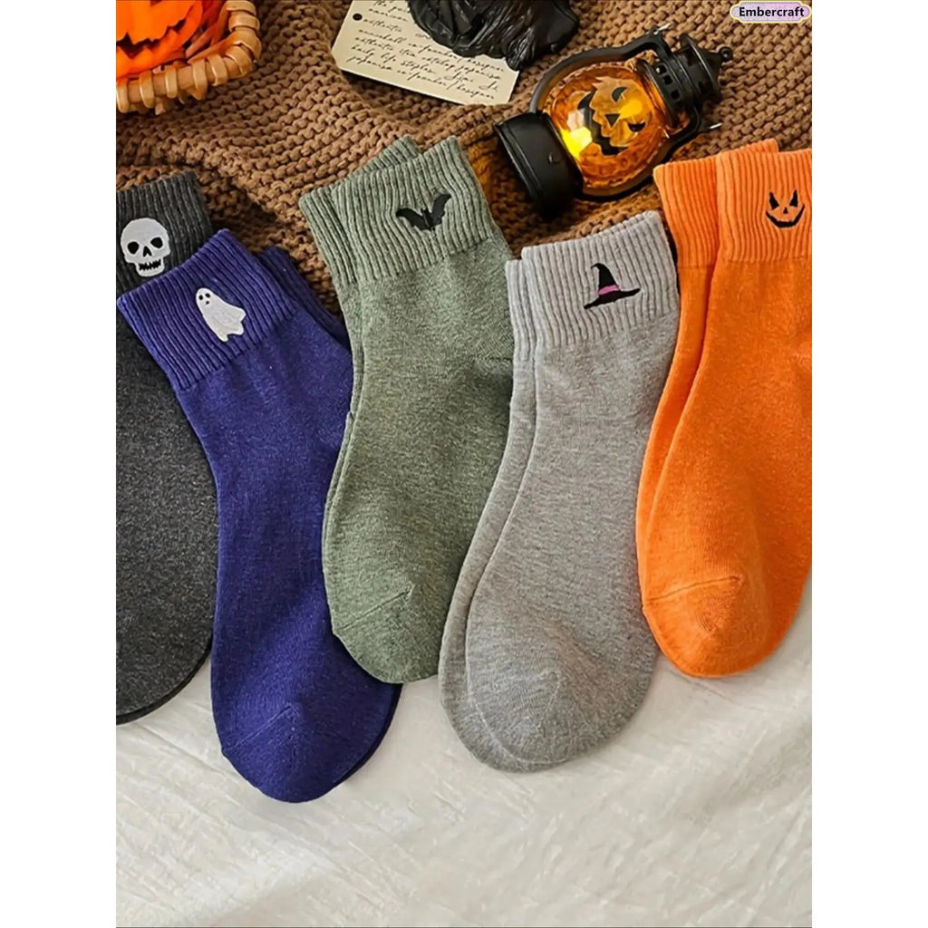 Halloween Embroidered Cotton Socks 5-Pack For Men & Women
