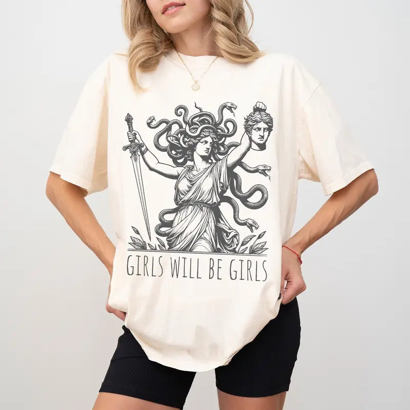 Trendy Medusa With The Head of Perseus Girl Power Shirt Short-Sleeve Hooded Sweatshirt Bestseller