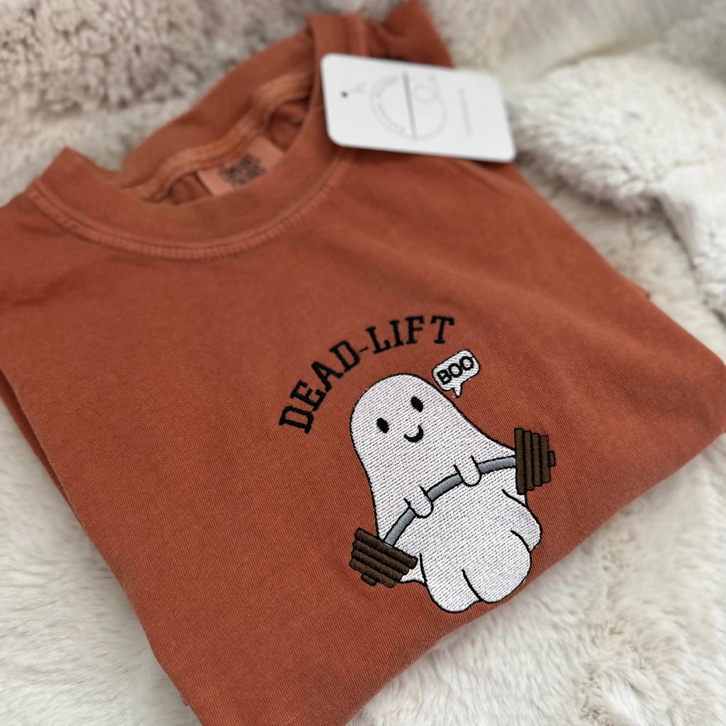 Dead-Lift Boo Ghost Embroidered Vintage Washed T-Shirt Sweatshirt Hoodie