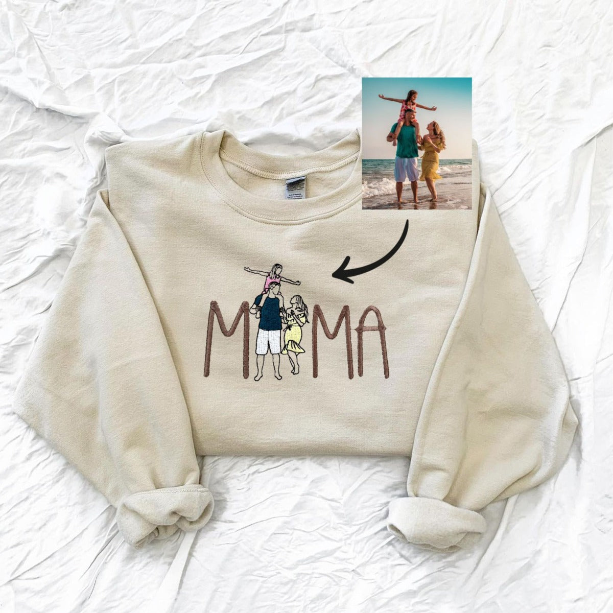 Mom Portrait Sweatshirt or Hoodie from Embroidered Photo, Meaningful Gifts for Mother's Day