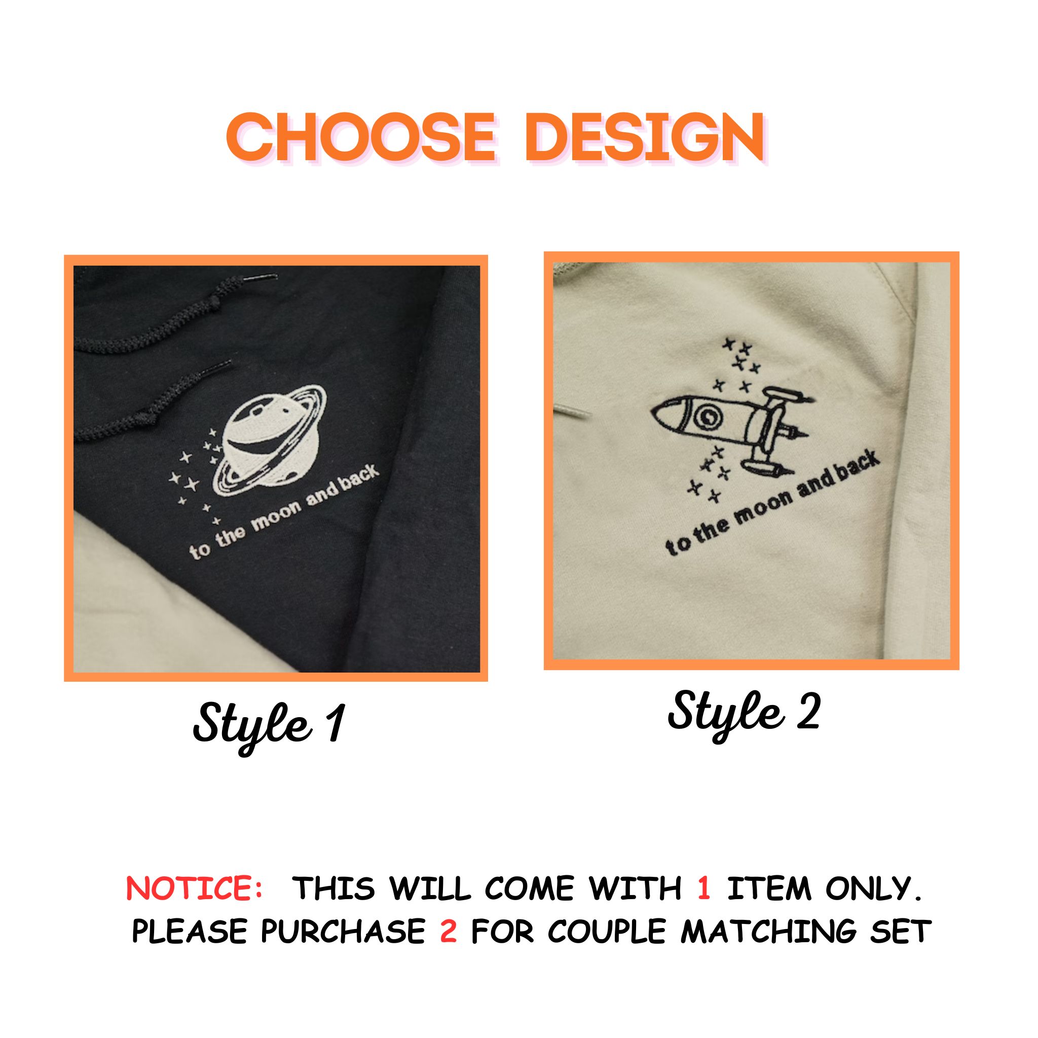Space And Moon Sweatshirt or Hoodie Matching, Personalized Embroidered Valentine's Day Gift Ideas For Him Her