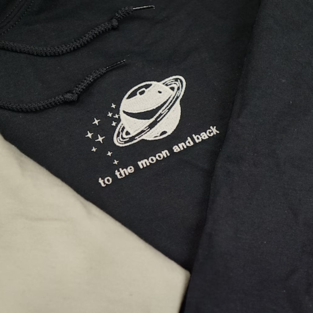Space And Moon Sweatshirt or Hoodie Matching, Personalized Embroidered Valentine's Day Gift Ideas For Him Her