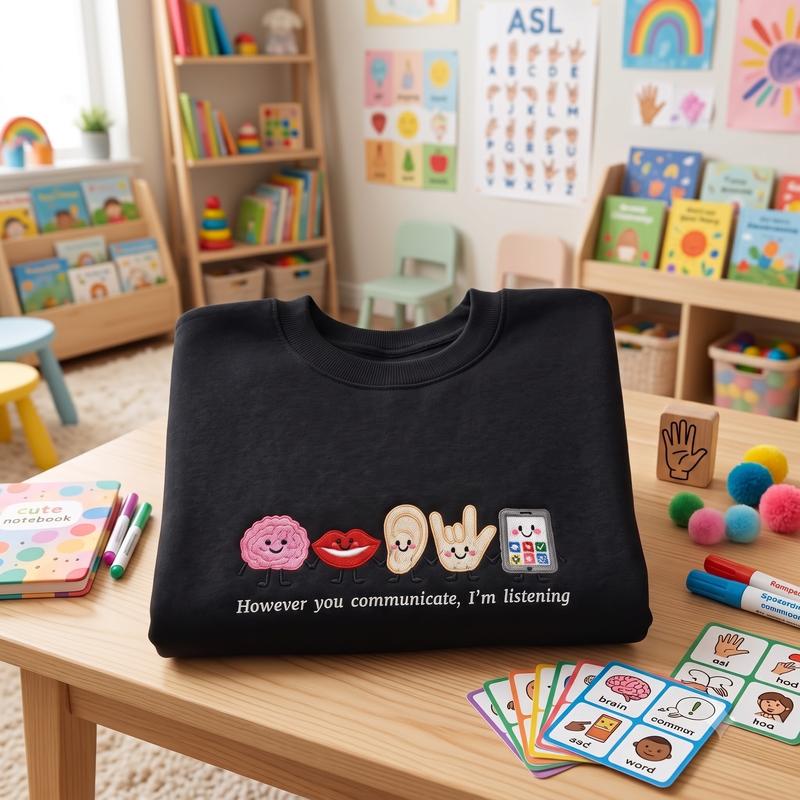However You Communicate I’m Listening Embroidered Sweatshirt | Special Ed Teacher SLP Autism Acceptance Crewneck