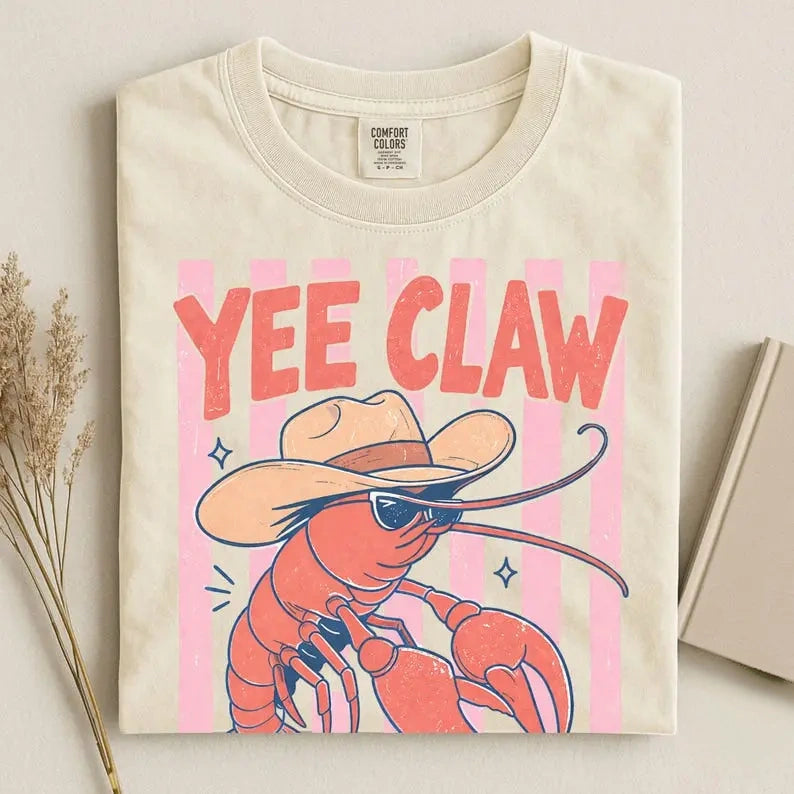 Yee Claw Cowboy Crawfish T Shirt | Funny Western Crawfish Boil Graphic Tee Comfort Colors