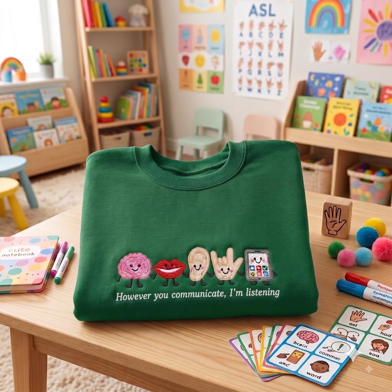 However You Communicate I’m Listening Embroidered Sweatshirt | Special Ed Teacher SLP Autism Acceptance Crewneck