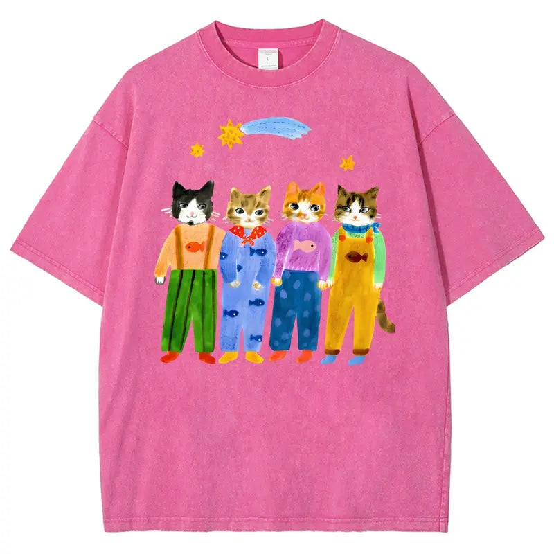 Vintage Watercolor Cats Oversized Washed T‑Shirt Sweatshirt hoodie