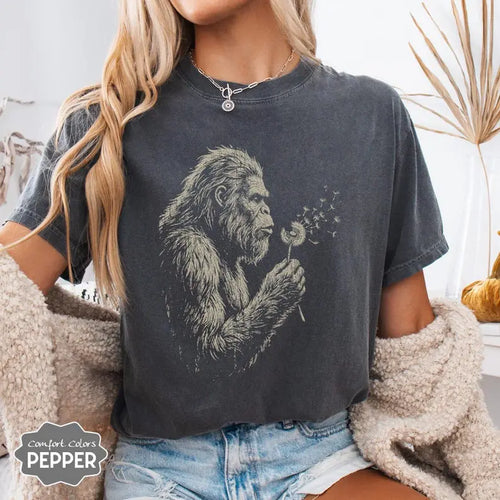 Bigfoot Blowing Dandelion Comfort Colors Vintage Graphic Tee